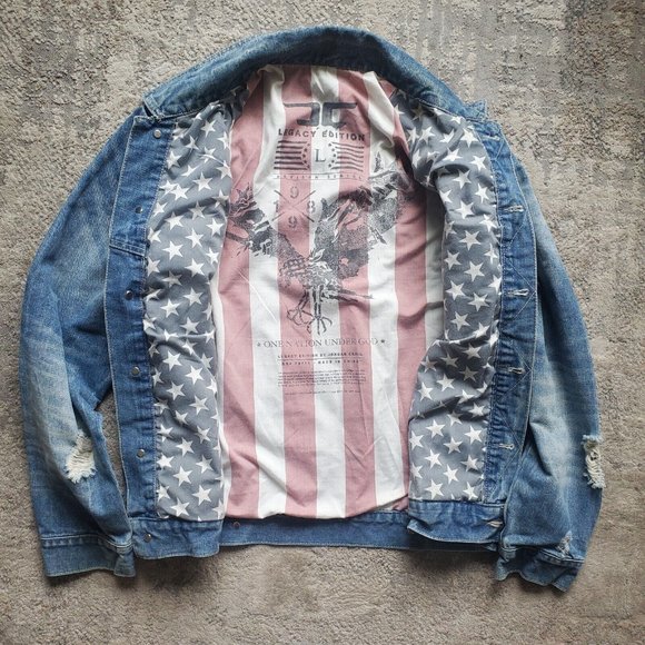 Jordan Craig Legacy Edition Men Large Denim Jean Jacket Blue Distressed - Picture 2 of 8